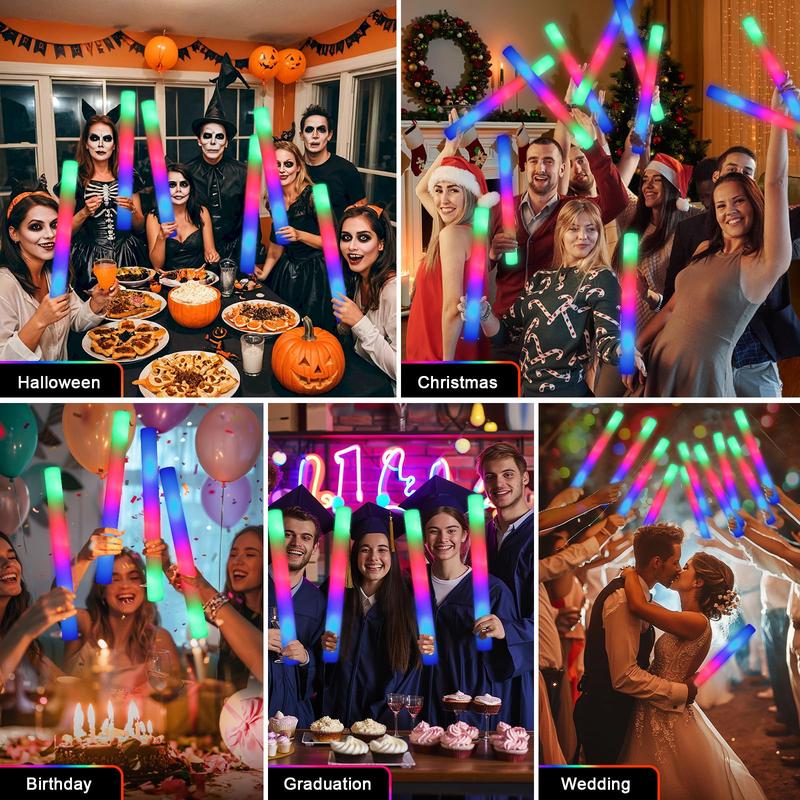 Bulk 12/36/52/102-Pack Colorful LED Light Up Glow Sticks for Raves & Concerts - 3 Flashing Modes, Glow in Dark Party Supplies for Home Parties, Fan Meetings, Weddings, Birthdays & Halloween Gifts Plastic Pearl