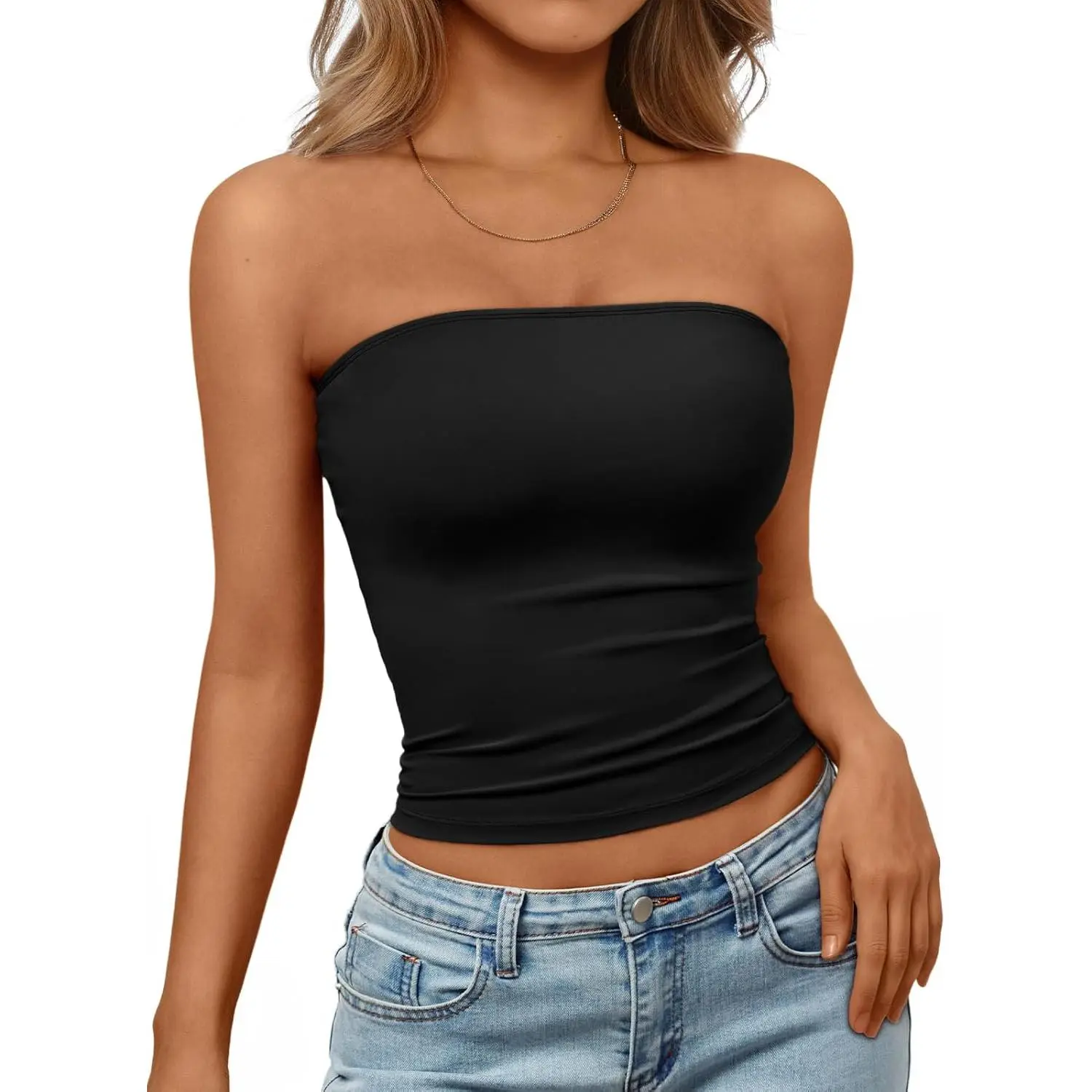 Womens Tube Top Y2K Strapless Crop Top Summer Backless Stretchy Casual Basic Tops