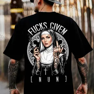 FUCKS GIVEN Smoking Gangster Nun Print T-shirt, hoodie unisex fashion, soft fabric, loose fit.
