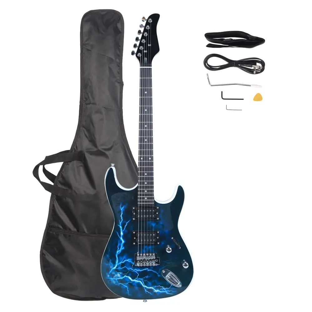 Electric Guitar Lightning Style  Double Pick-up Electric Guitar with Power Cord Strap Bag Plectrums Rocker Connector Wrench Tool