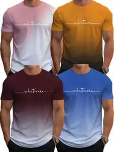 4-Pack Men's Gradient Round Neck Short Sleeve T-Shirts, Casual All-Season Wear, Breathable and Comfortable, Perfect for Daily and Vacation, Menswear