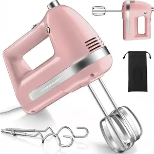Electric Hand Mixer,  300W Hand Mixer Electric Handheld with 304 Beaters, Dough Hook,Hand Held Mixer with Turbo for Baking Cakes, Eggs, Cream (Pink)