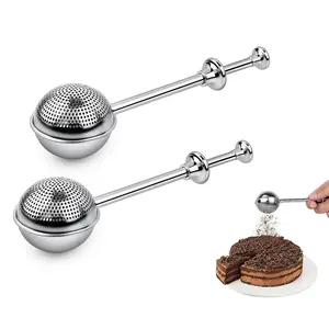 Stainless Steel Flour Duster, 2 Counts Tea Strainer, Spring-operated Handle Strainer for Baking, Sifting Sugar, Flour, Spices, and Herbs