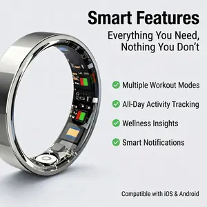 Smart Fitness Ring for Men & Women - Waterproof Titanium Activity Tracker, Sleep & Heart Rate Wellness Records, Slim Minimalist Tech Gift for iPhone & Android