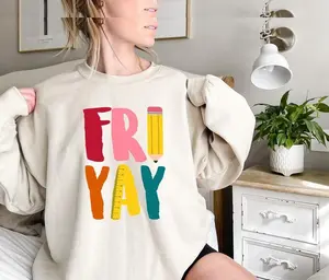 FriYay Teacher Sweatshirt, Funny Weekend Crewneck for Happy Friday Classroom Vibes,Teacher Gift