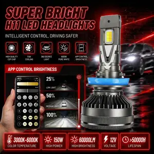 LED Headlight Bulbs, Smart App Control, 60000LM High Brightness, 3000K-6000K Adjustable White/Yellow Light, IP67 Waterproof, Plug and Play, High-Speed Cooling