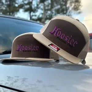 Old School Hoosier Racing Tire Trucker Hat, Camo, White, Khahi Brown 7 Panel Trucker Hats, Fitted Unisex Baseball Cap Basic Casual Style