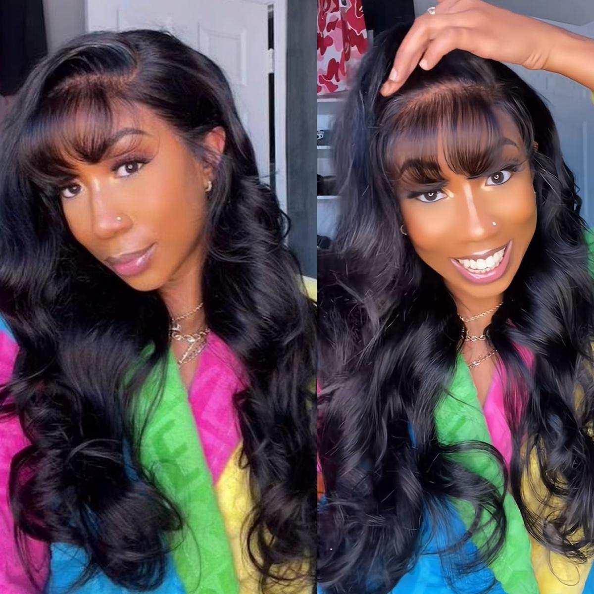 UNice Glueless Side-Part & Middle Part Fluffy Loose Wave Wig with Wispy Air Bangs 13x4 HD Lace Frontal Human Hair Wigs with Bleached Knots Easy to Install Natural Hairline Scalp SpringStatements