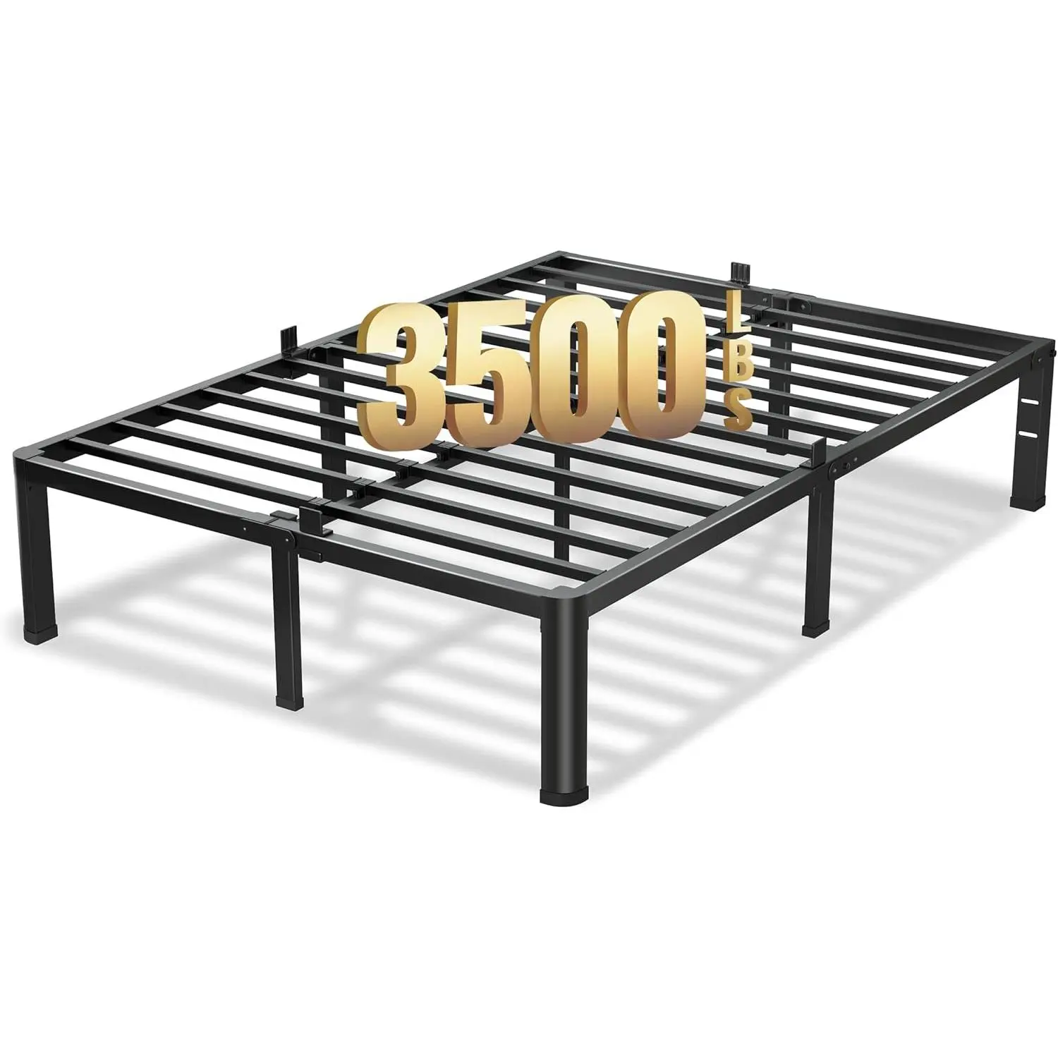 14 Inch Full Size Bed Frame, 3500Lbs Heavy Duty Metal Platform with Round Corner  Mattress Slide Stopper, Steel Slat Support No Box Spring Needed, Noise Free, Non-Slip, Easy Assembly