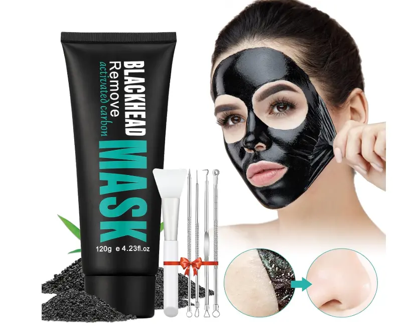 Peel Off Face Mask Blackhead Whiteheads Remover Masks Activated Charcoal Black Mask Purifying Peeling Facial Mask for Nose Pores Removal Cleansing Acne with Brush and Pimple Extractor Tools