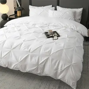 3-Piece handmade pleated Bedding Set, Soft & Comfortable, Includes 1 Duvet Cover + 2 Pillowcases, 110g/m2 high-quality brushed fabric,No Insert Needed, machine washable