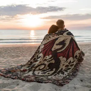 pterosaur Pattern Yarn Woven Portable Bohemian Outdoor Camping picnic blanket Blanket with Fringe, All Weather Easy To Care, Colorfast Chunky Soft Throw, Used for Picnic Travel Garden Office Nap Home Decor Bed Chair Tapestry Tablecloth