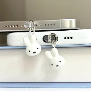 Kawaii Miffy Rabbit Mobile Phone Charging Port Dust Plug, Cute Cartoon, Universal Plug with Holes
