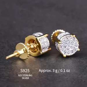 Set of 2 S925 Silvery Hip-Hop Men'S Earrings Featuring Synthetic Zirconia with Micro-Setting And Color Plating in a Round Design.