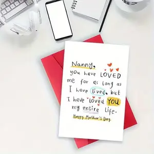 1pc Heartfelt Mother'S Day Greeting Card with Envelope, Handwritten Style "Nanny" Love Letter, Heartfelt Message, Perfect for Mom, Grandma, Wife, Ideal for Mother'S Day, Birthday, New Mom Celebration, Mother'S Day Gift