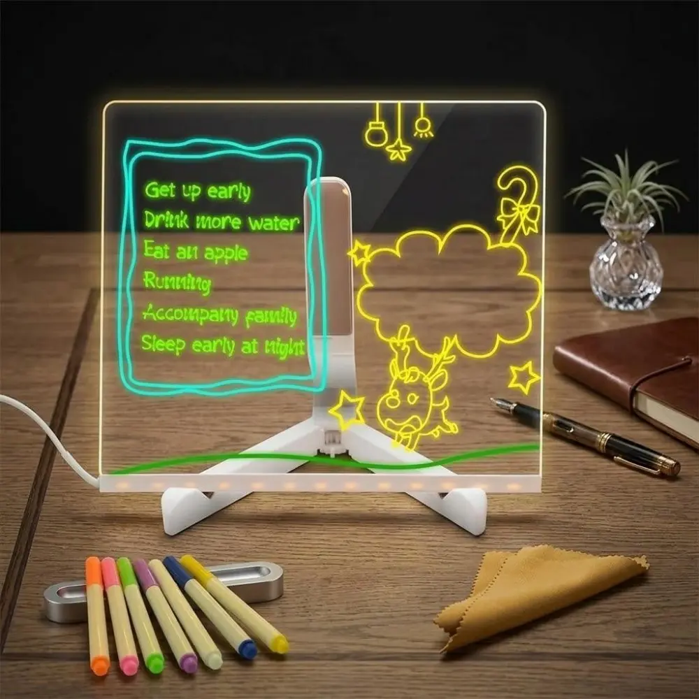 Multifunctional Glowing Drawing Board with Eye-Care Light, Erasable Whiteboard & Colorful Pens Set, Kids Creative Learning Desk Lamp, Acrylic Memo Board for Home Decor, Led Light Backlit, Led Atmosphere Lamp, Led Lighted
