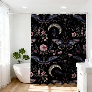 1pc Magical Night Garden Shower Curtain for Enchanting Bathroom Decoration Home Decor with Fantasy Moth Moon and Floral Patterns Perfect for Creating a Tranquil Bathing Experience and Elegant Ambiance