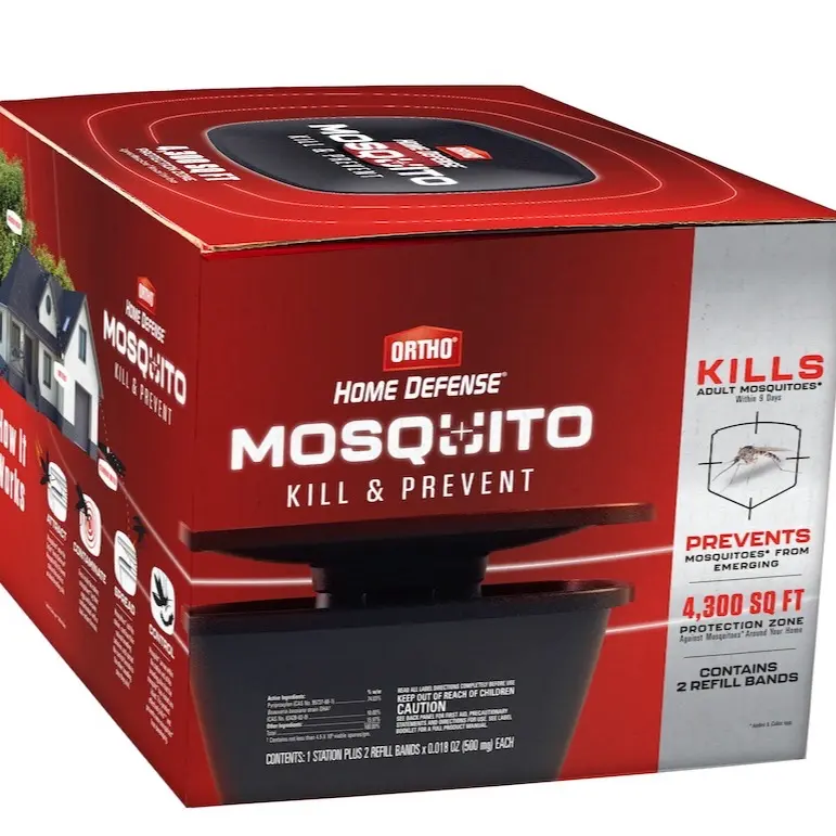 Ortho Home Defense Mosquito Kill and Prevent - 2 Month Protection, Controls Mosquitoes and Larvae, Easy-to-Use, Mosquito Killer Protects up to 4,300 sq. ft., 1 Station & 2 Bands