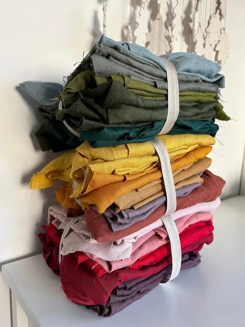 Linen Leftovers, Quilt Linen Fabric, Linen Supply For Toys, Pile Of Linen Material, Linen Material, Linen Fabric, 900 g Linen Fabric Cut Off