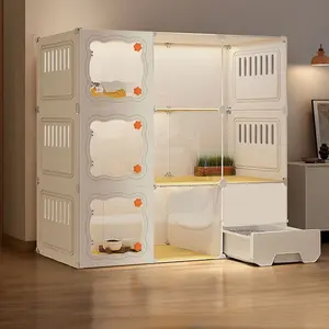 Indoor Cat Villa with Spacious Design, One Bedroom One Living Room One Bathroom, Integrated Cat Litter Drawer for Home Use, Litter Box Enclosure