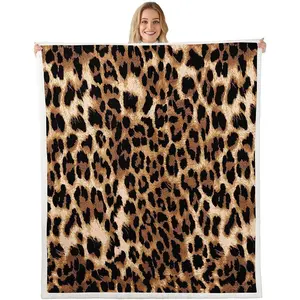 Black Brown Leopard Print Fleece Blanket Baby 30x40 | Cheetah Print Sherpa Blanket for Sofa Couch Africa Animal Wildlife Fuzzy Plush Throw Farmhouse Wild Animal Pattern
