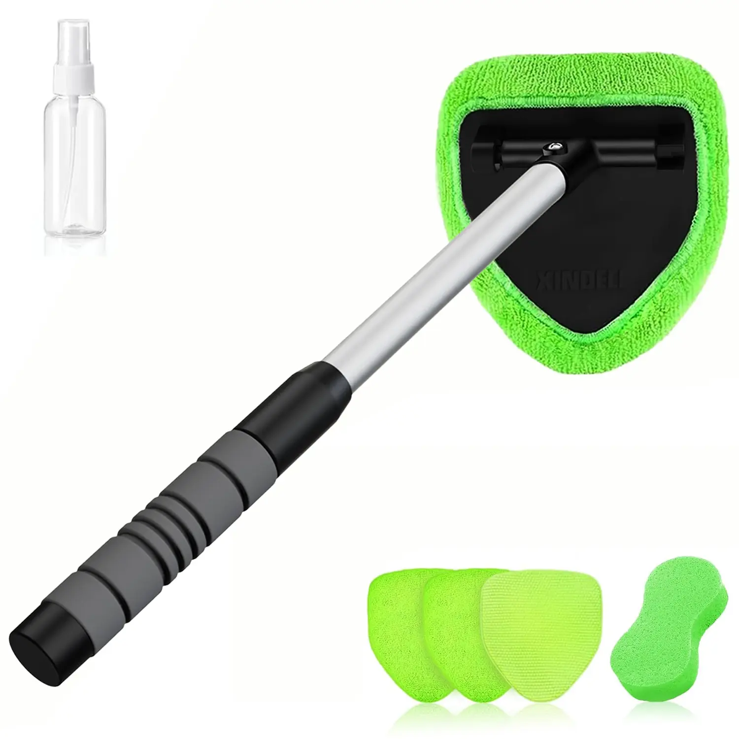 7-In-1 Windshield Cleaner Tool – Car Interior Window Cleaning Kit with Extendable Handle & 4 Microfiber Pads, Auto Wiper Inside Windshield Brush for Car & Home Windows