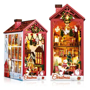 Christmas Book Nook Kit – DIY Holiday Miniature with LED Light