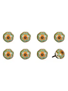 HomeRoots 544438 Blue & Orange Ceramic & Metal Drawer Pull Knobs - Set of 8