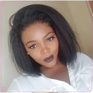 Kinky Straight Bob Human Hair Wig for Black Women Glueless Wigs Pre Plucked Pre Cut Invisible Knots Super Soft 13X4 Lace Front Ready to Wear Wigs Glueless Human Hair Wig 8-16 Inch Wear and Go Glueless Wig