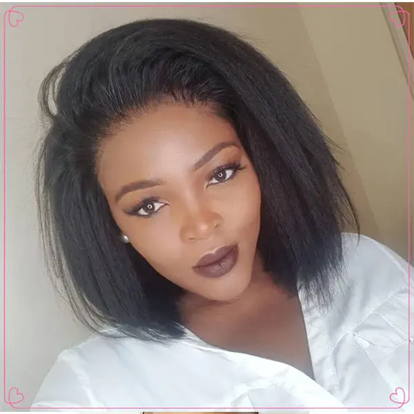 Kinky Straight Bob Human Hair Wig for Black Women Glueless Wigs Pre Plucked Pre Cut Invisible Knots Super Soft 13X4 Lace Front Ready to Wear Wigs Glueless Human Hair Wig 8-16 Inch Wear and Go Glueless Wig