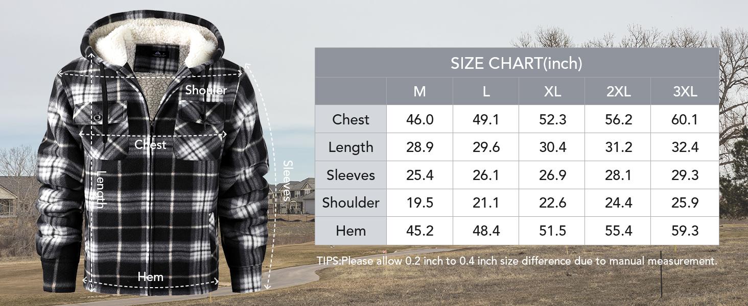 ZITY Mens Navy Blue Plaid Fleece Lined Sherpa Hooded Zip Up Sweatshirt Warm Winter Coat for Chilly Days Casual Long Sleeve Flannel Jacket