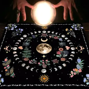 Moonlight Flower Tarot Card Table Cloth - Whimsical Home Decor, Witchcraft Altar Divination Mat, Wiccan Spiritual Table Cover