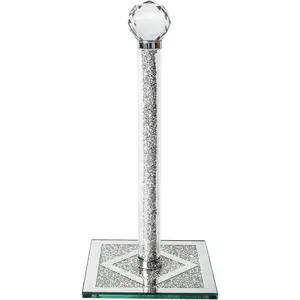 Silver Paper Towel Holder Stand, Countertop Paper Towel Roll Dispenser Holders with Cube Base, Tissue Counter Filled with Sparkly Crystal Crushed Diamond House Decor for Kitchen Bathroom, Heavy Weight