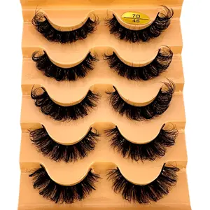 Cat eye Eyelashes 3D Natural False Lashes D Curl Fluffy Soft Cross 5 pairs Manga Lashes Wispy Natural Eyelash Extension Makeup (7D-46)