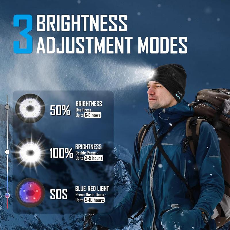 Touch Two Bluetooth Music bright led Lighted Night Running Alert Knit Warm Hat for Sports Outdoor Hiking Cycling Fashion Family Must-have - Versatile Use sport outdoor night usb rechargeable hand free headlamp jogging warm knit hat cap unisex  with  light