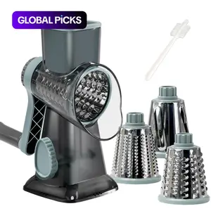 Rotary Cheese Grater, 1/2 Sets Manual Cheese Shredder with Strong Suction Base, Stainless Steel Kitchen Grinder for Vegetable, Durable Vegetable Slicer, Kitchen Accessories, Kitchen Gadgets