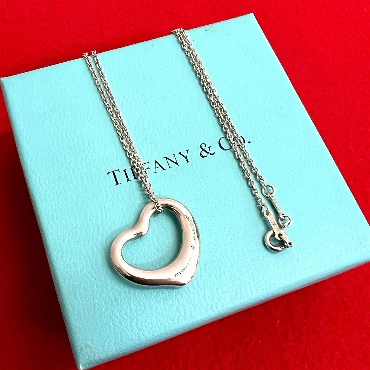 Pre-owned Tiffany & Co. Sterling Silver 925 (Ag925) Small Leather Goods Tiffany Open Heart Silver 925 Necklace