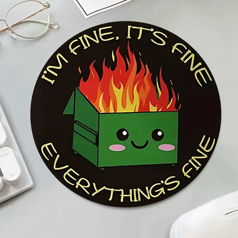 Dumpster on Fire Pattern Personalized Mouse Pad, Round Anti-slip Mouse Pad, Decorative Desk Gaming Mouse Pad for Office & Home