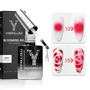 YOKEFELLOW Blooming Gel Nail Polish 16mL 0.54fl.oz. HEMA-free TPO-free UV LED Soak Off Clear Blooming Gel for Marble Watercolor Floral Effect for Nail Salon Nail Art Design and Nail DIY at Home