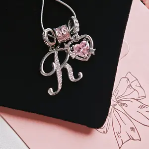 Wish-Heart Zircon English Letter Necklace Series - Fairy Style Stainless Steel Electroplated Pendant 20g 41-50cm Chain Best Friend Gift for Granddaughter