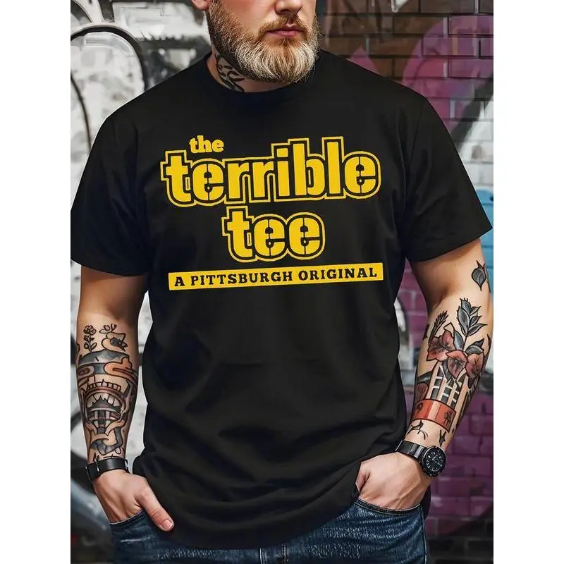 Men'S Pittsburgh Football Graphic T-Shirt - Crew Neck Short Sleeve Tee with "The Terrible Tee" Print, Black Casual Casual Attire, Perfect Holiday Gift for Sports Fans, Casual Wear Tee |     Crew Neck Tshirt |     Tshirt Menswear trendy t-shirts