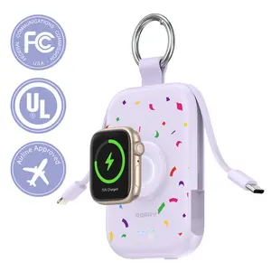RORRY Confetti Edition 5000mAh Portable Charger with Built-in Cables, Keychain Power Bank for Apple Watch Ultra 2/10/9/8/Ultra/7/6/SE/5, iPhone 16/15/14/13/12 – Stylish Travel Battery Pack TikTokShopBacktoSchool