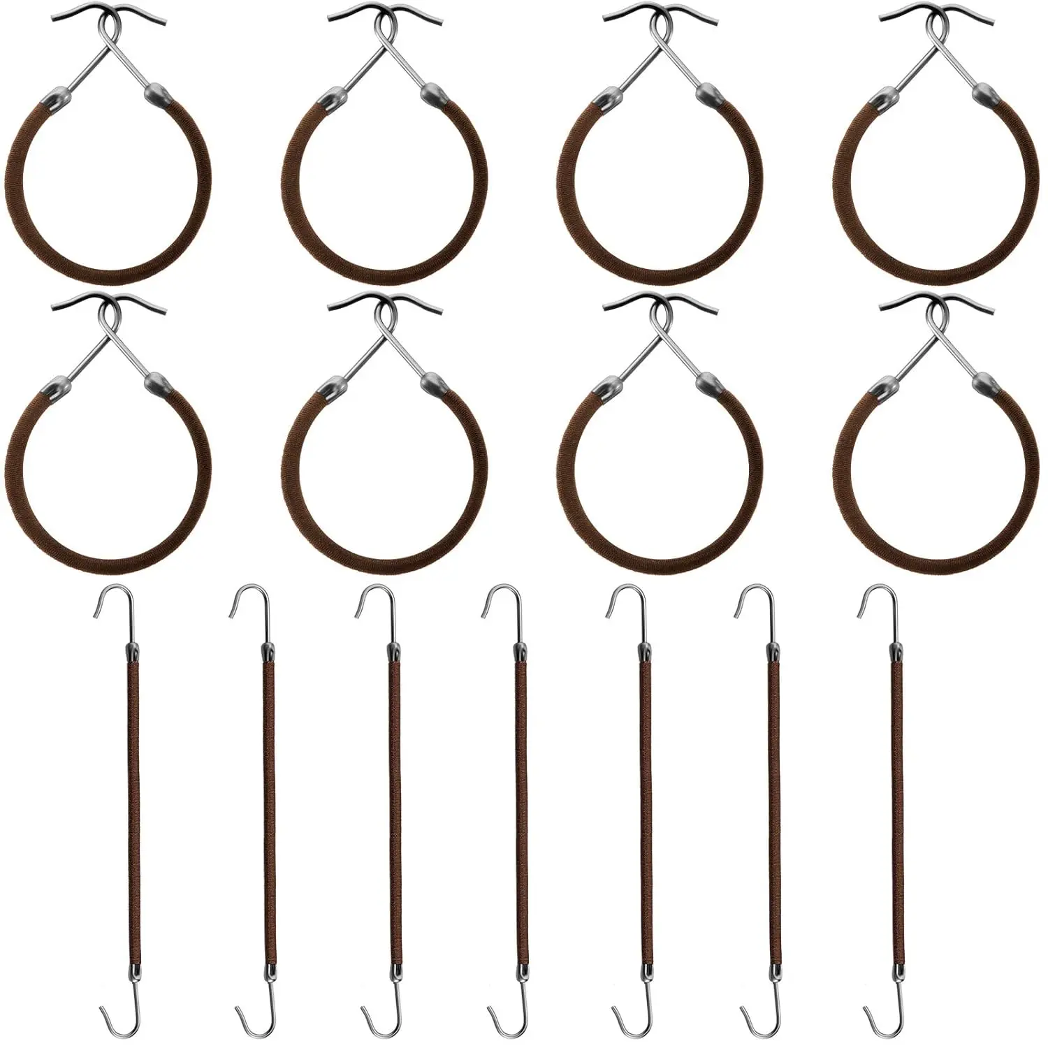 15 count Elastic Hook Hair Tie Styling Ponytail Holder Hooks Cord for Curly Long Hair(Brown)
