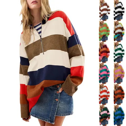 FMEYOA Oversized Womens Sweaters Fall 2025 Half Zipper Turtleneck Sweater Long Sleeve Tops S-2XL
