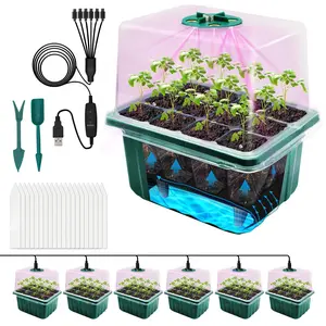 6 Pcs  Germinator 72 Cells Self-Watering Germination Trays with Grow Light 3 Light Settings Reusable seed Germination Trays Kits for garden Plant supply Propagation starter Indoor Seedling Tray Set with Grow Lights