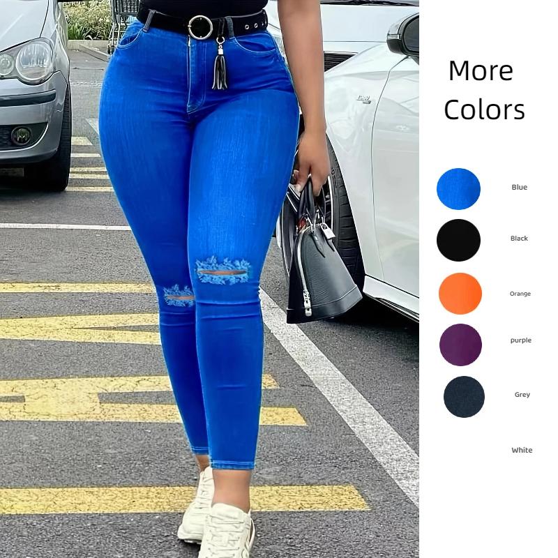 JUNBAOSS Women's Classic Mid Waisted Skinny Stretch Butt Lifting Jeans Women Totally Shaping Distressed Ripped Jeans Slim Fit Denim Pants