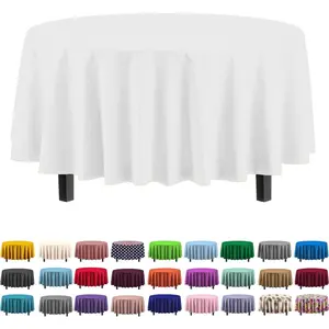 12-Pack Premium Plastic Tablecloth 84in.Round Table Cover - White