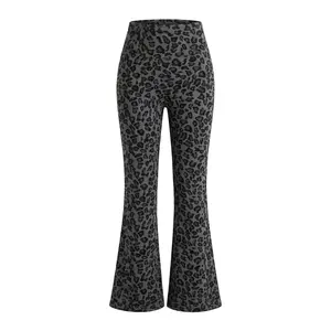 Women's retro leopard print high waisted flared pants - women's yoga pants - waist yoga pants roll control bell bottoms fit pants Y2K yoga, gym and casual sports women's high waisted, yoga flared pants tight sportswear