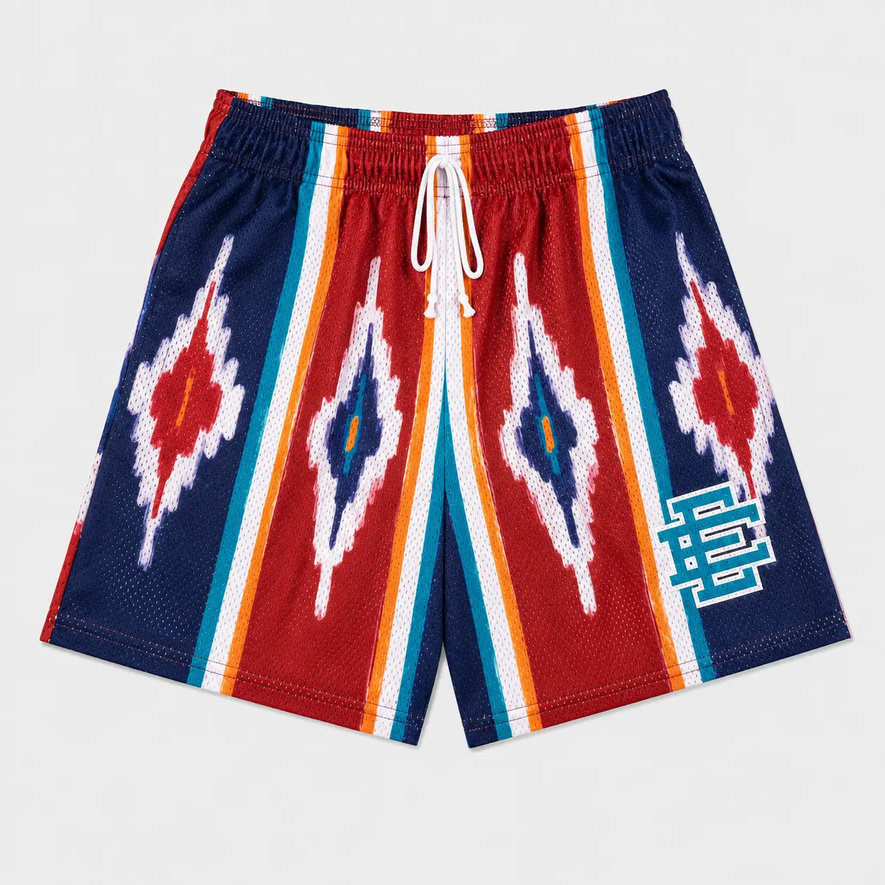 Eric Emanuel Men’s Western Geometric Mesh Basketball Shorts, Southwestern Print Athletic Shorts, Breathable Streetwear Gym Shorts with Elastic Waist