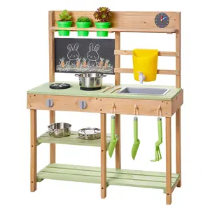fathersdaygift VEVOR Mud Kitchen, Outdoor Mud Kitchen for Kids, Wood Outdoor Play Kitchens with Stoves, Tank, Sink, Planting Shovels, Spatulas, Box, Cookware Pots and Accessories, Wooden Play Kitchens for Home, Lawn